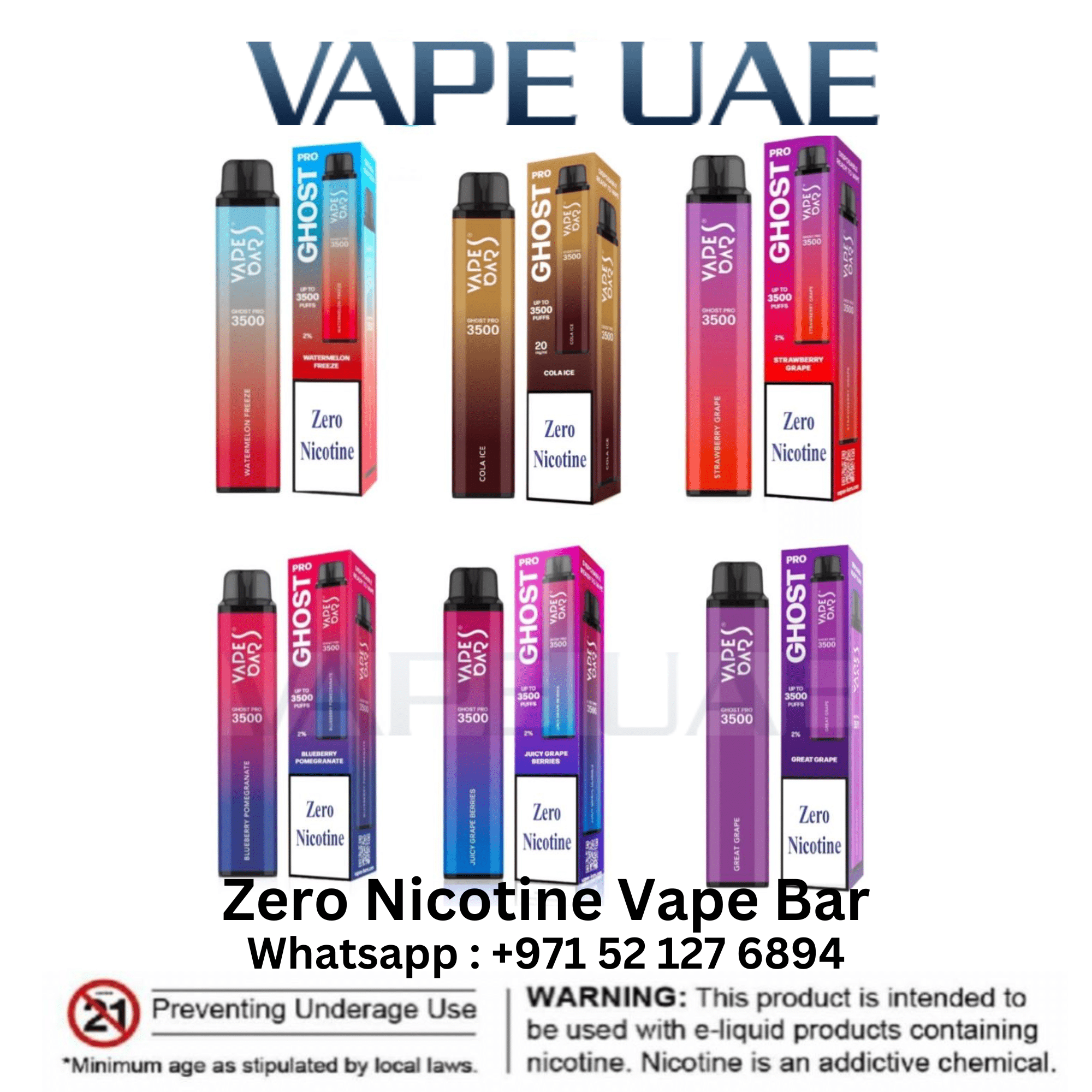 Zero Nicotine Vape Bar Ghost Pro 3500 Puffs Disposable in Dubai