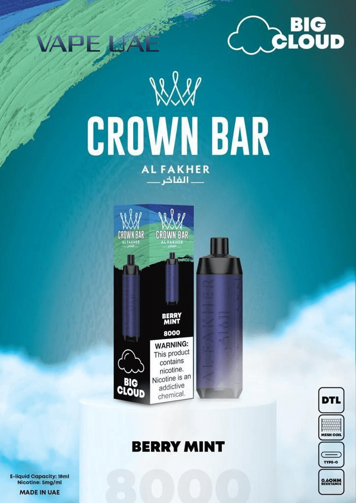 Berry Mint Al Fakher Berry Mint 8000 Puffs Crown Bar Disposable Vape