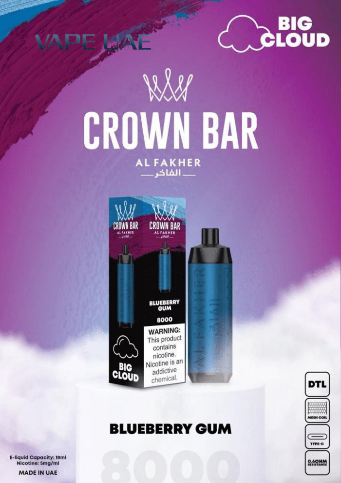 Al Fakher Blueberry Gum 8000 Puffs Crown Bar Disposable Vape