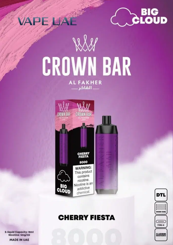 Al Fakher Cherry Fiesta 8000 Puffs Crown Bar Disposable Vape