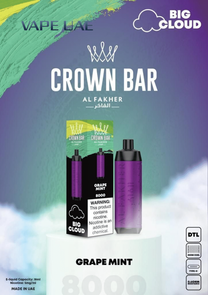 Al Fakher Grape Mint 8000 Puffs Crown Bar Disposable Vape