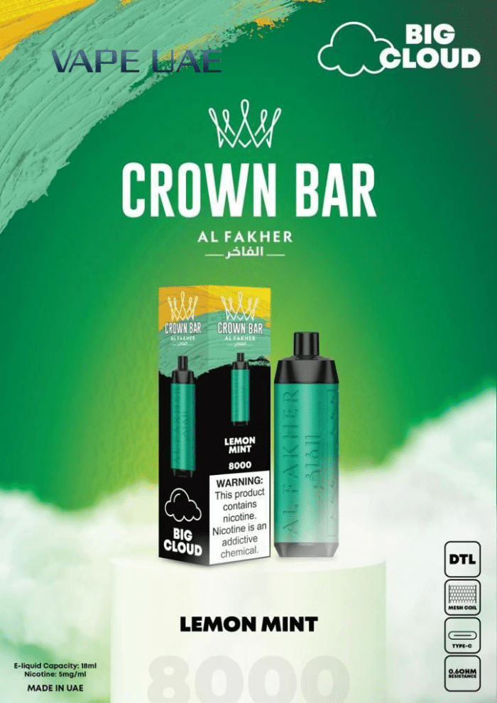 Al Fakher Lemon Mint 8000 Puffs Crown Bar Disposable Vape