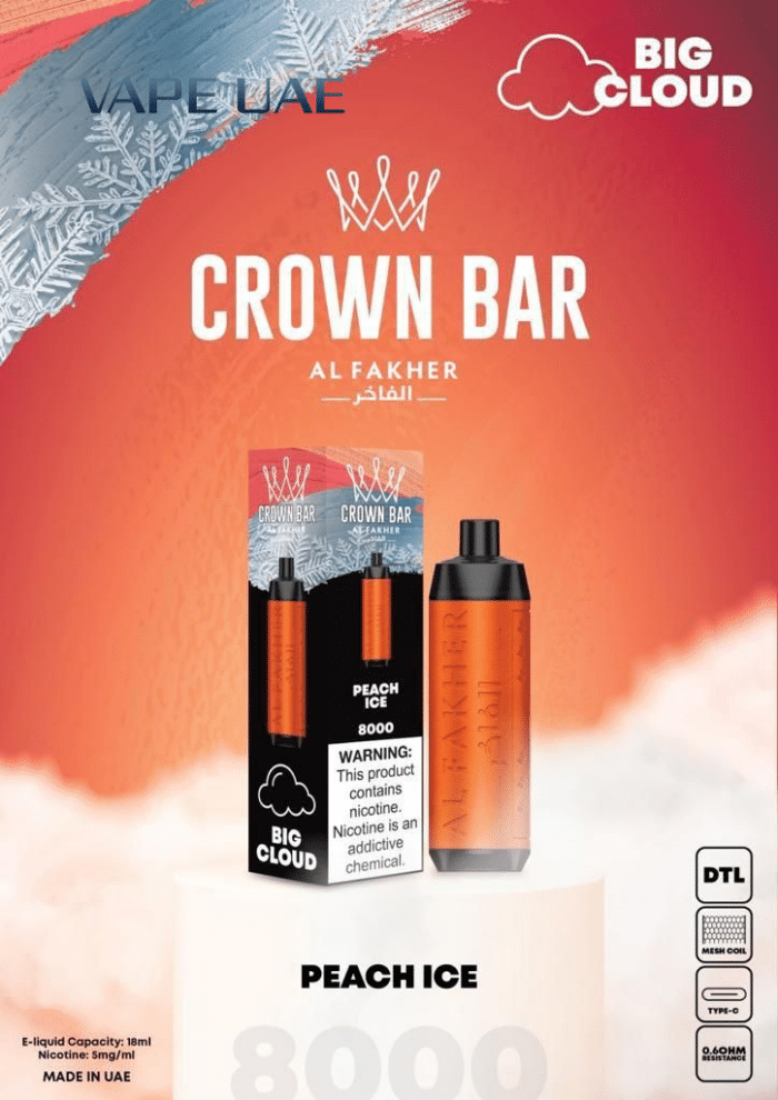 Al Fakher Peach Ice 8000 Puffs Crown Bar Disposable Vape