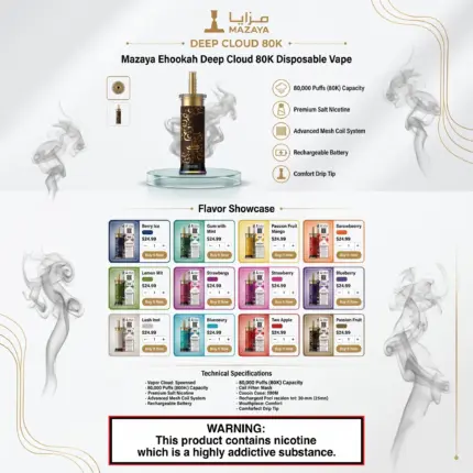Mazaya Ehookah Deep Cloud 80000 Puffs 6mg Disposable Vape