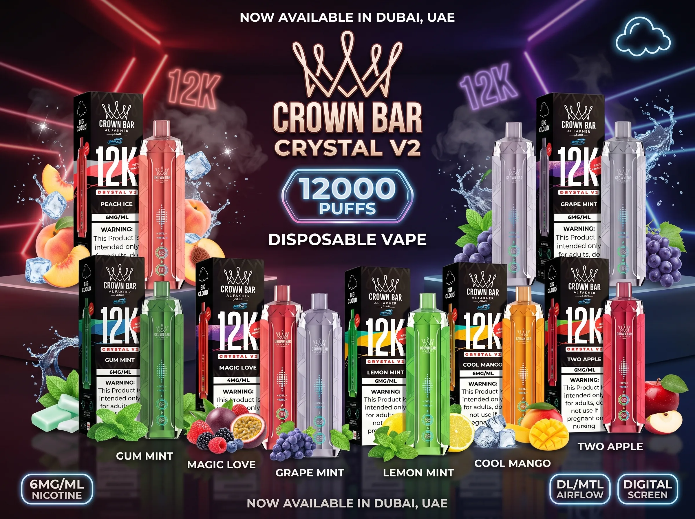 Al Fakher Crown Bar Crystal V2 12000 Puffs Disposable Vape in Dubai UAE